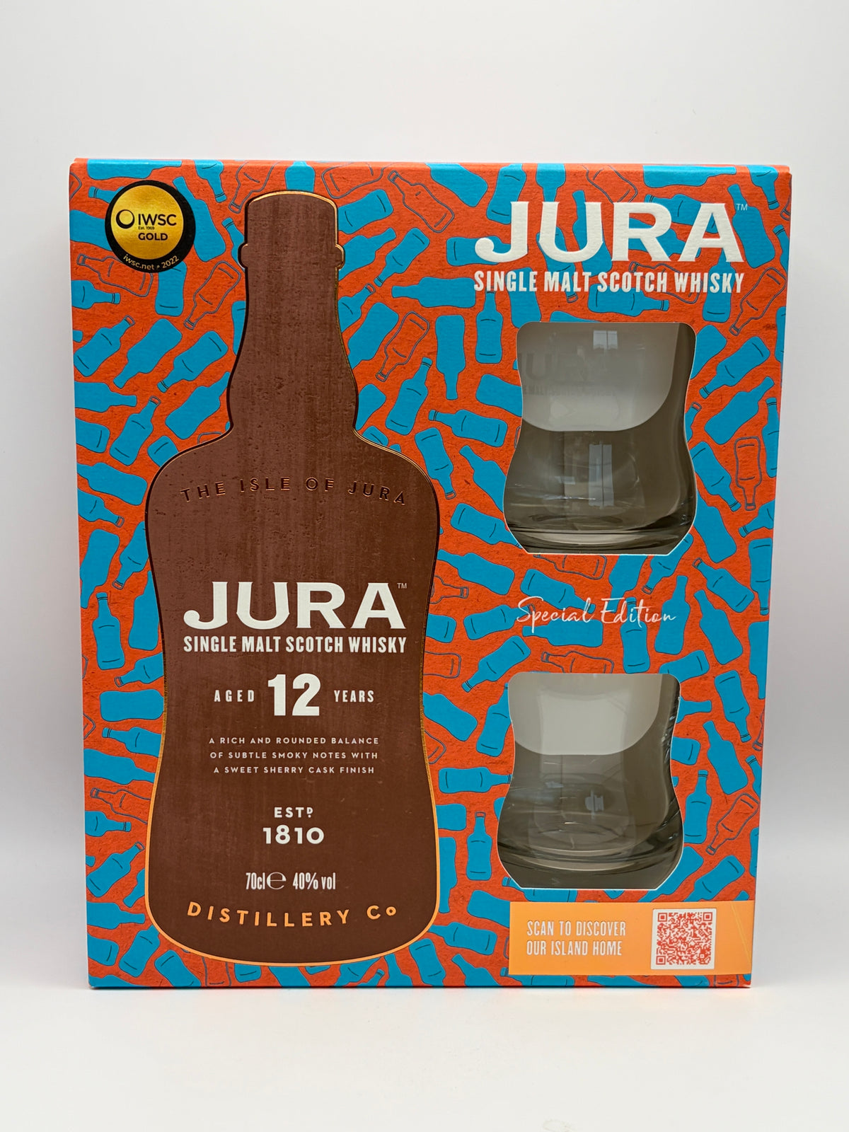 Coffret Whisky Jura 12 ans d'âge - Single Malt Scotch + 2 Verres - 70cl